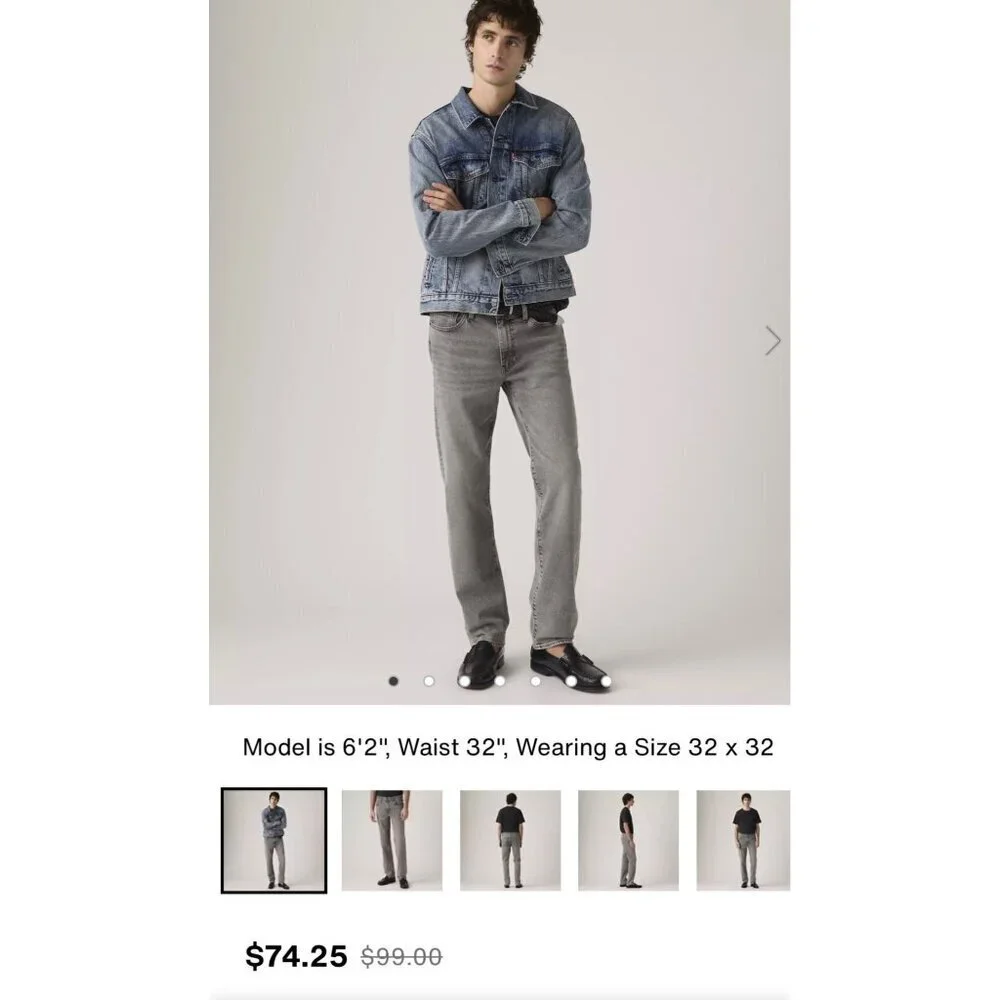 Levi’s 514 Straight Fit Straight Leg Gray Stretch Jeans Men’s 36 x 34